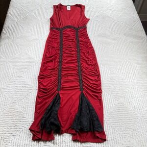Powerline Ruched Lace Maxi Dress Women's 6 Red Gothic Whimsigoth Witchy 90s Dark